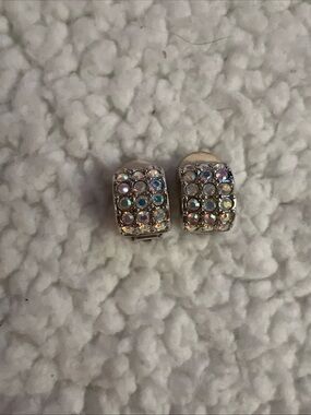 VTG Swarovski Clear Pave Crystal Half Hoop Clip-On Earrings Silver-Tone Swan